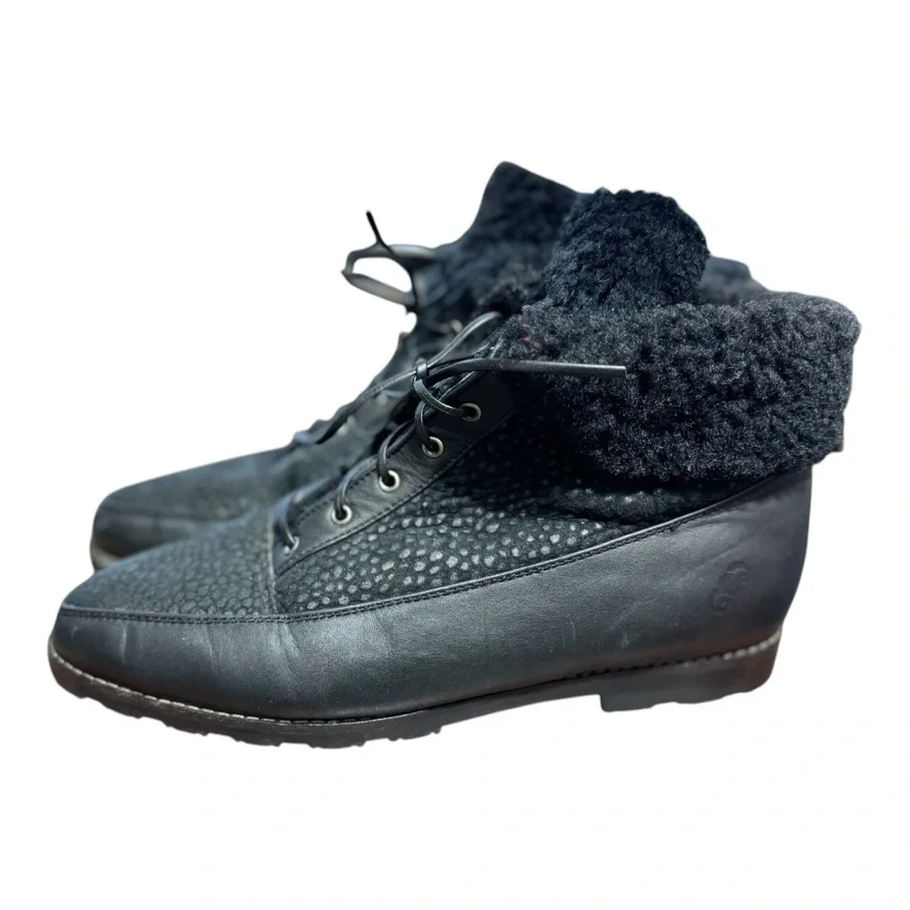 Black Leather Lace-Up Winter & Rain Boots Designed in Australia